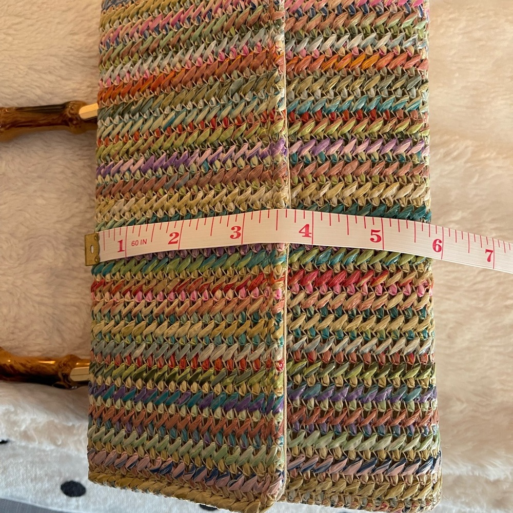 Woven Multicolor Straw Top-Handle Bag with Bamboo Handle - Picture 6 of 7